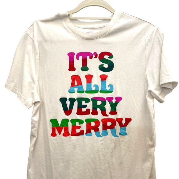 Its All Very Merry Graphic Tee Mens M Holiday Festive White T Shirt - Picture 1 of 6